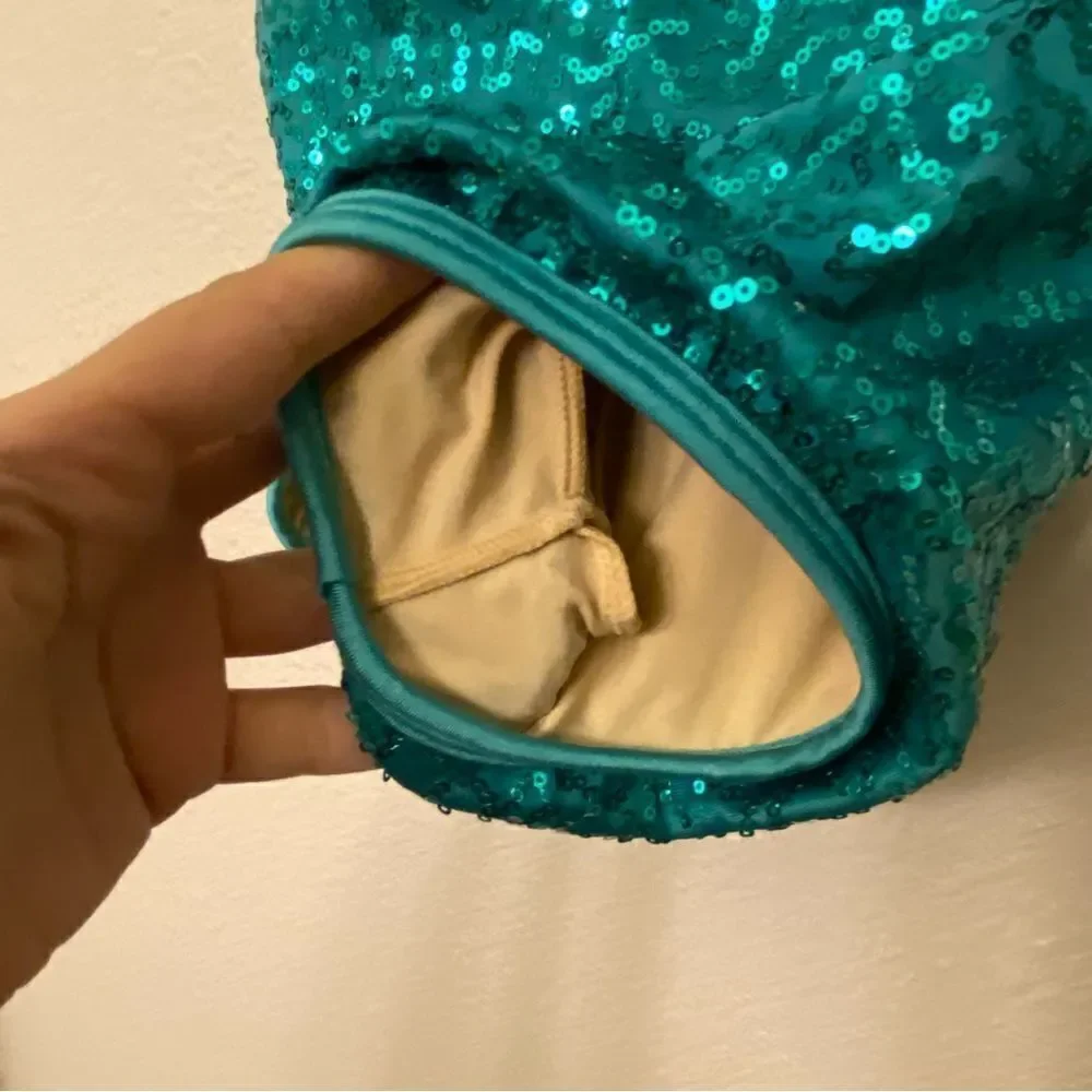 Curtain Call Dance Costume Kelly green aqua blue teal sequin J5509 CME M